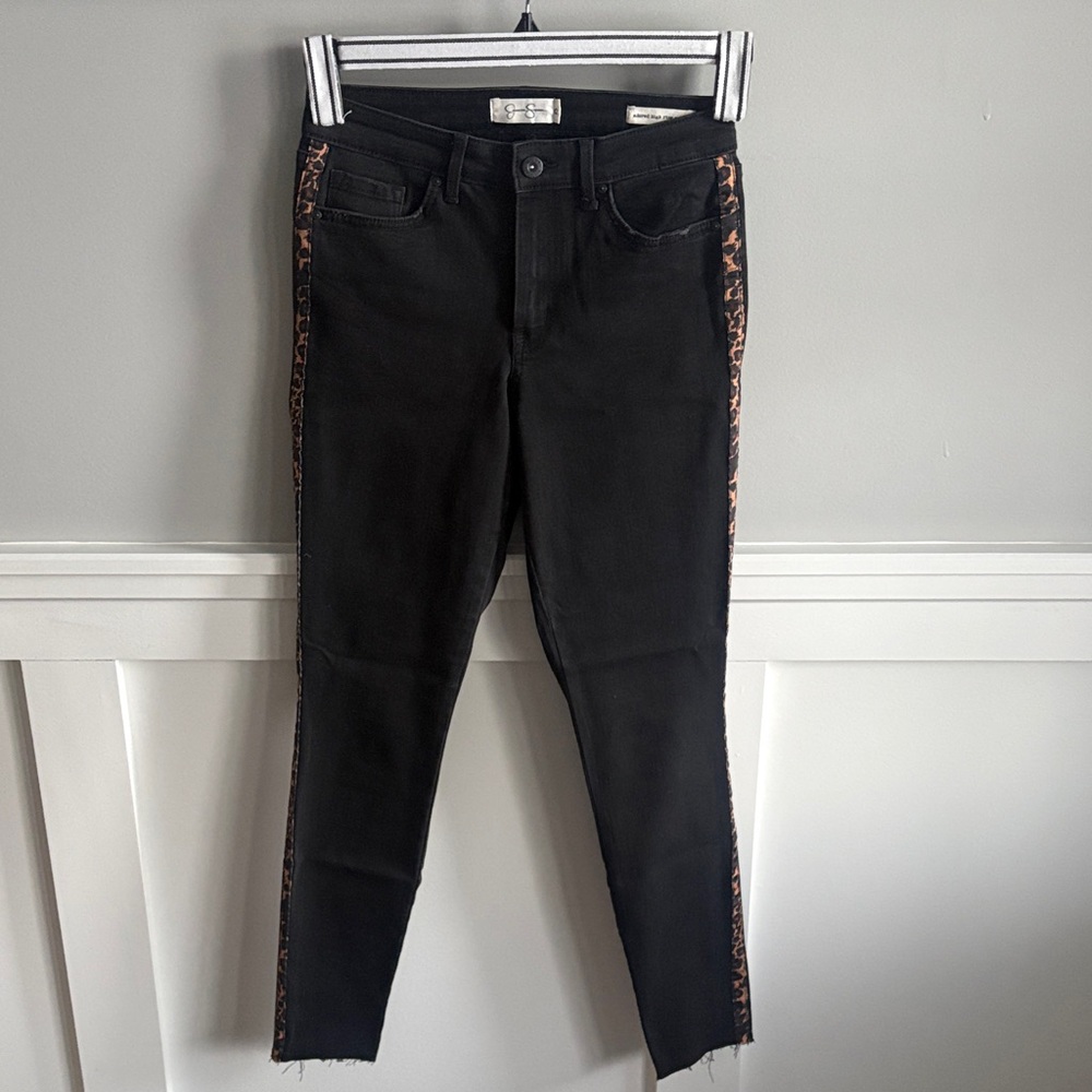 Jessica Simpson Black Women's Skinny Jeans with Leopard Print Accents